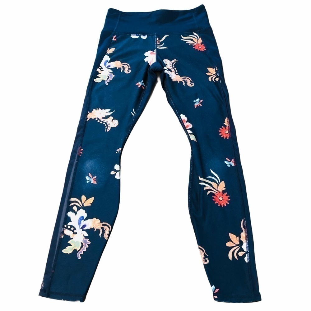 ATHLETA - WOMENS BLUE FLORAL LEGGINGS SIZE SMALL